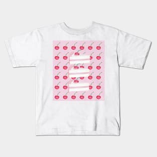 Fun watercolor cherry cake slice design Kids T-Shirt